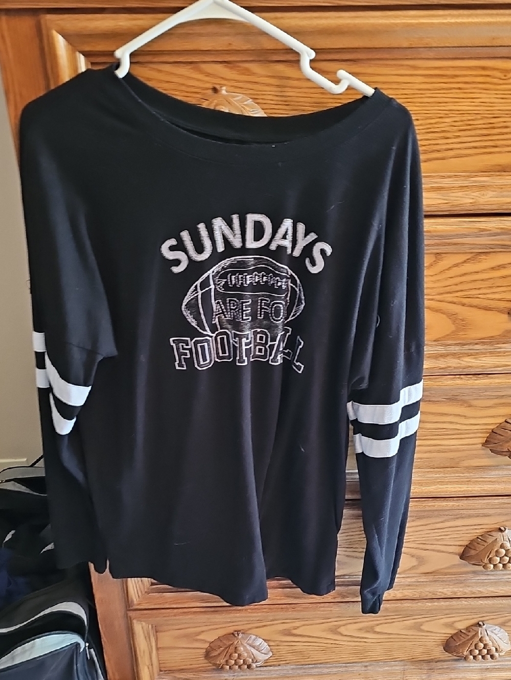 Maurices Black Long Sleeve 'Sundays Are For Football' Tee with White Stripes